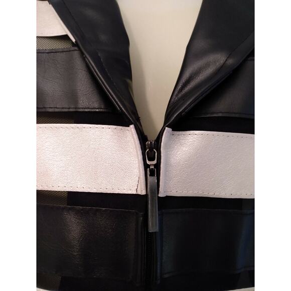 Weavz Striped Faux Leather Zip Front Jacket, Black & Off White, Size S - Picture 3 of 7